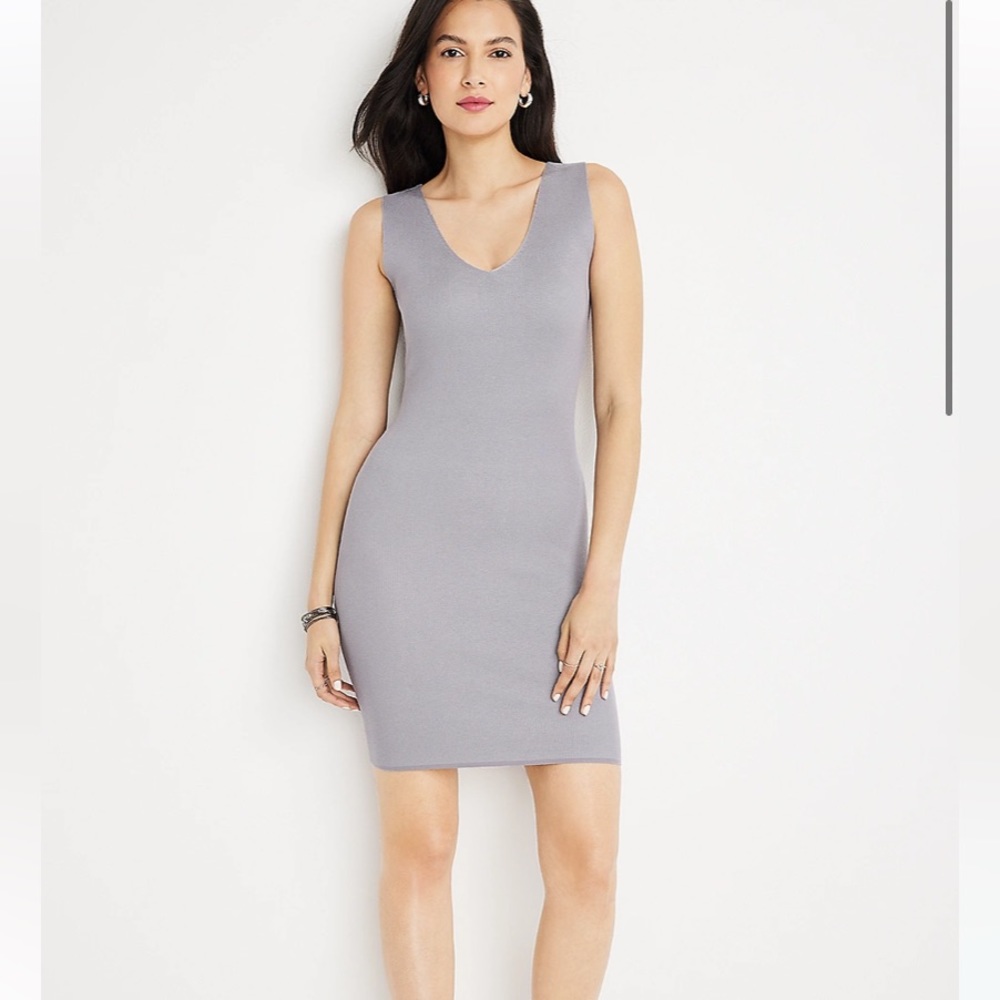 Maurices Knit V Neck Grey Mini Sweater Dress Large